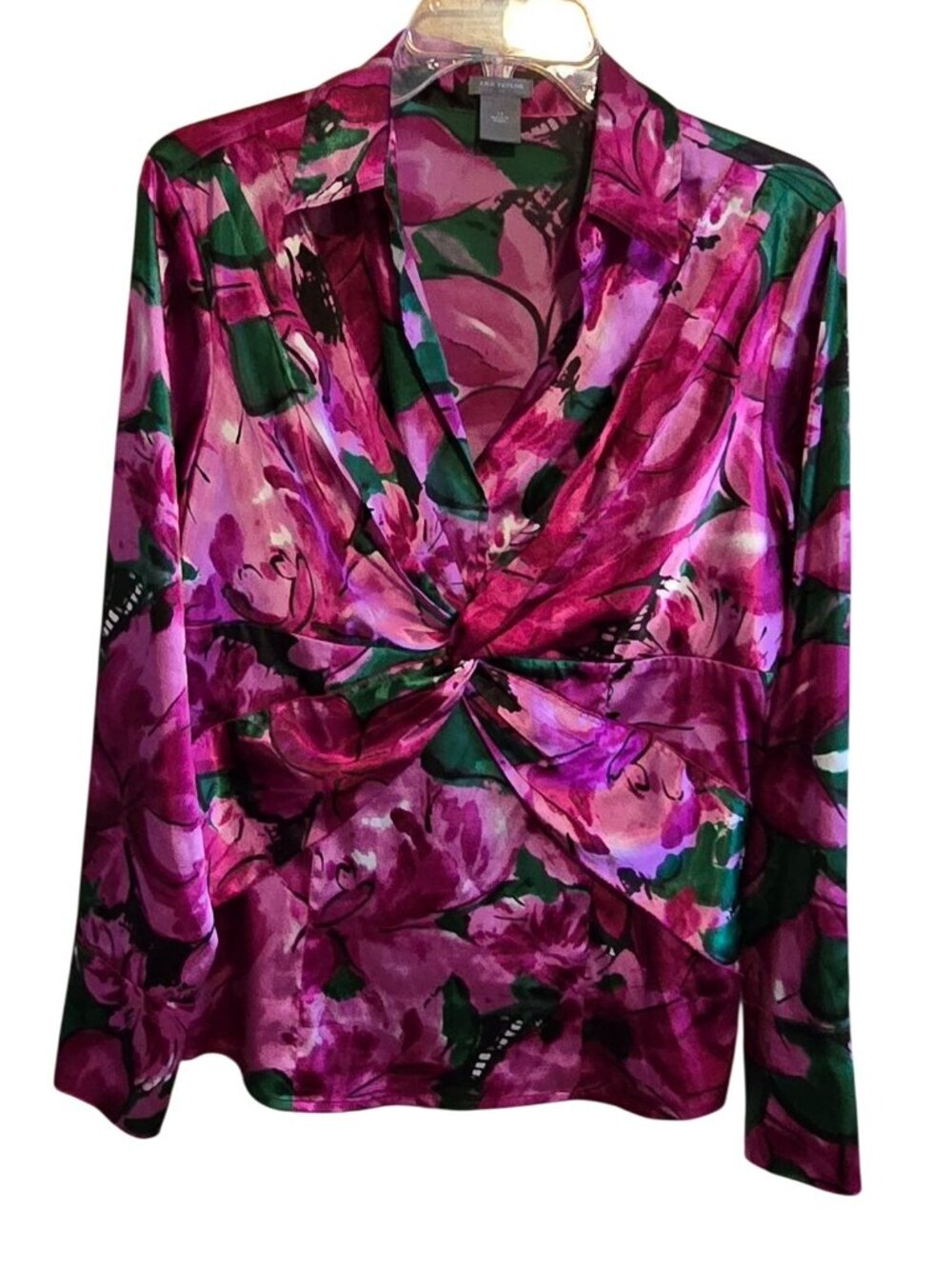 Ann Taylor Floral Long-Sleeve Twist Blouse Bold & Elegant romance unique love